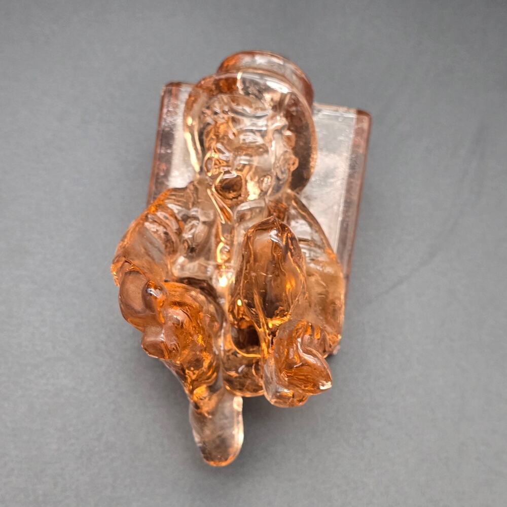 Pink Depression Glass Shelf Sitter Toothpick Holder Matchstick Elf Pixie Boy